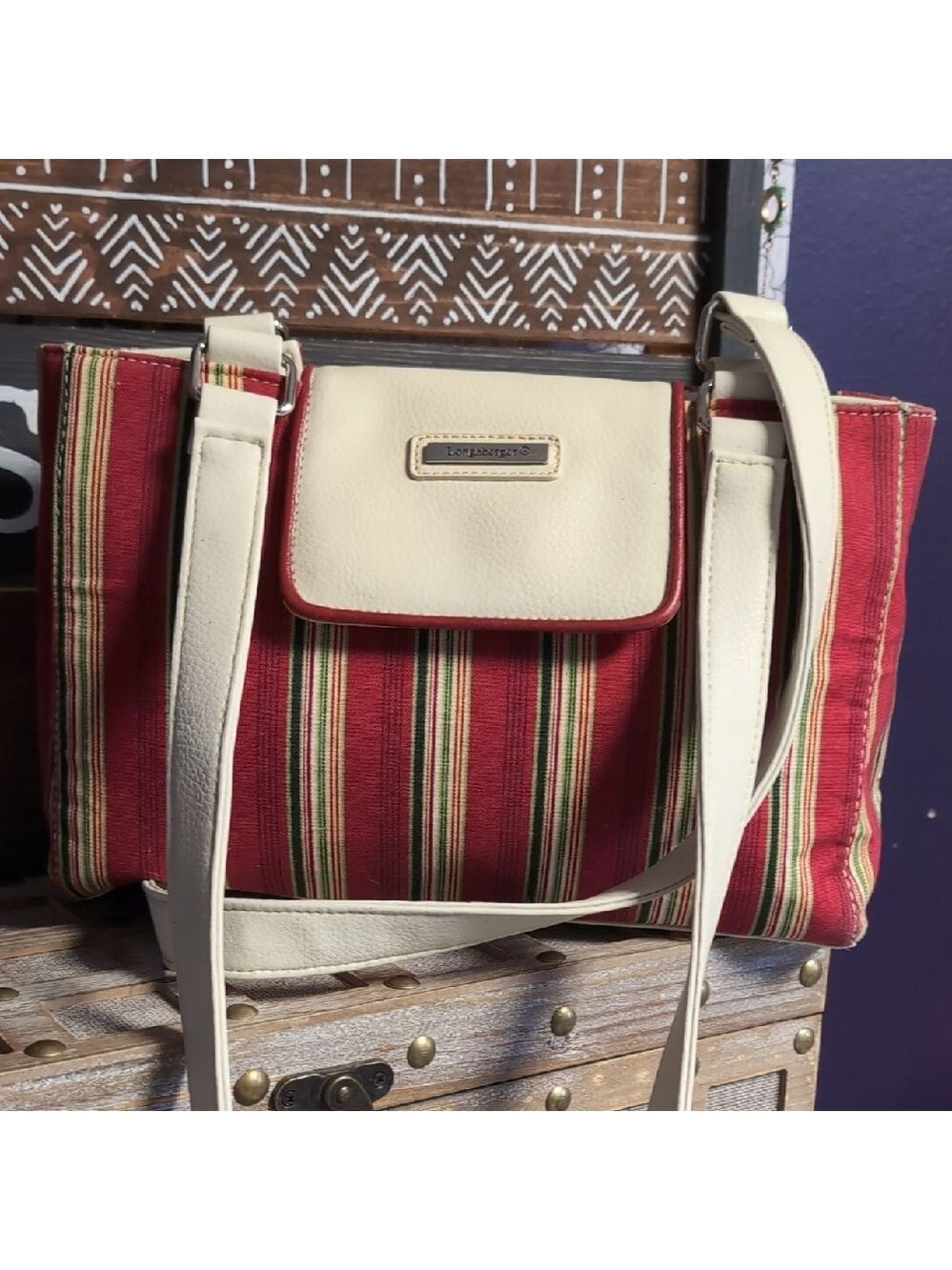Homestead Holiday Stripe Bag By Longaberger - Picture 3 of 14